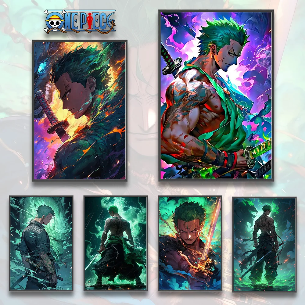 

Zoro One Piece Luffy Self-adhesive Poster Wallpapr Cartoon Home Decor Print Painting Anime Wall Art Picture Classic Hot Blooded