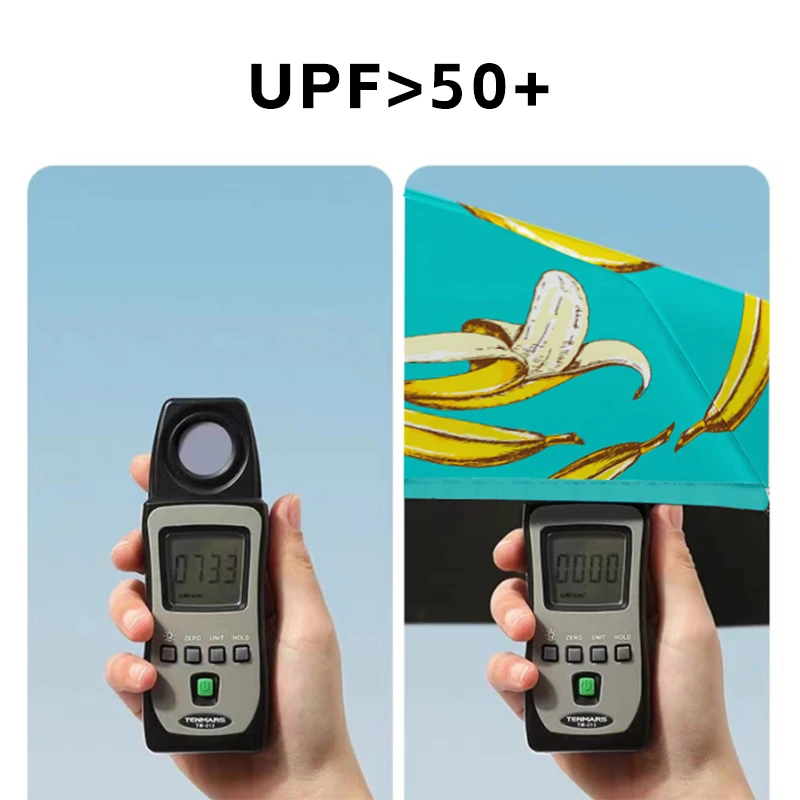 مظلة الموز الصغيرة القابلة للطي المدمجة المرنة وخفيفة الوزن ومحمولة على شكل زهرة وفاكهة وحماية من الأشعة فوق البنفسجية وجيب من الجلد للنساء