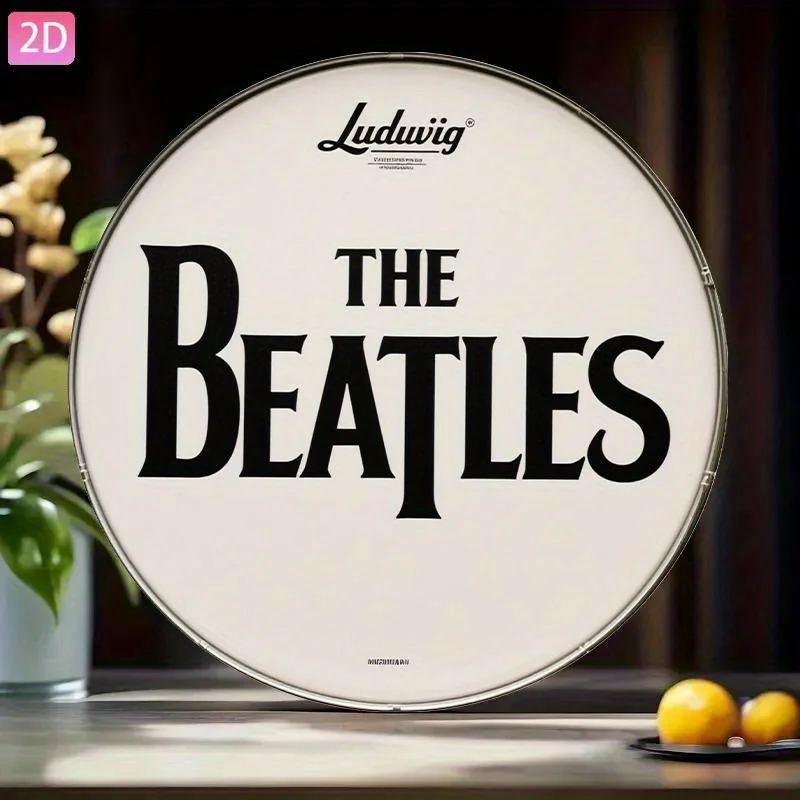 2D flache, 1-Zoll große Vintage-Aluminium-Wandtafel „The Beatles“ – 20,32 x 20,32 cm runde Blechdekoration, schwarze Buchstaben, perfekt für Zuhause, Bar – Detail 3