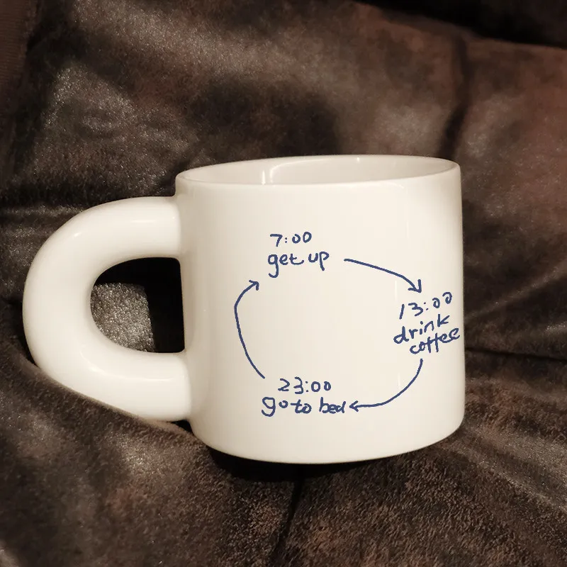 7: 00 Waking Up High-end Mug, Ceramic Niche Couple Office Coffee Cup, Chubby Cup Home Dining Table Decoration, Holiday Gift