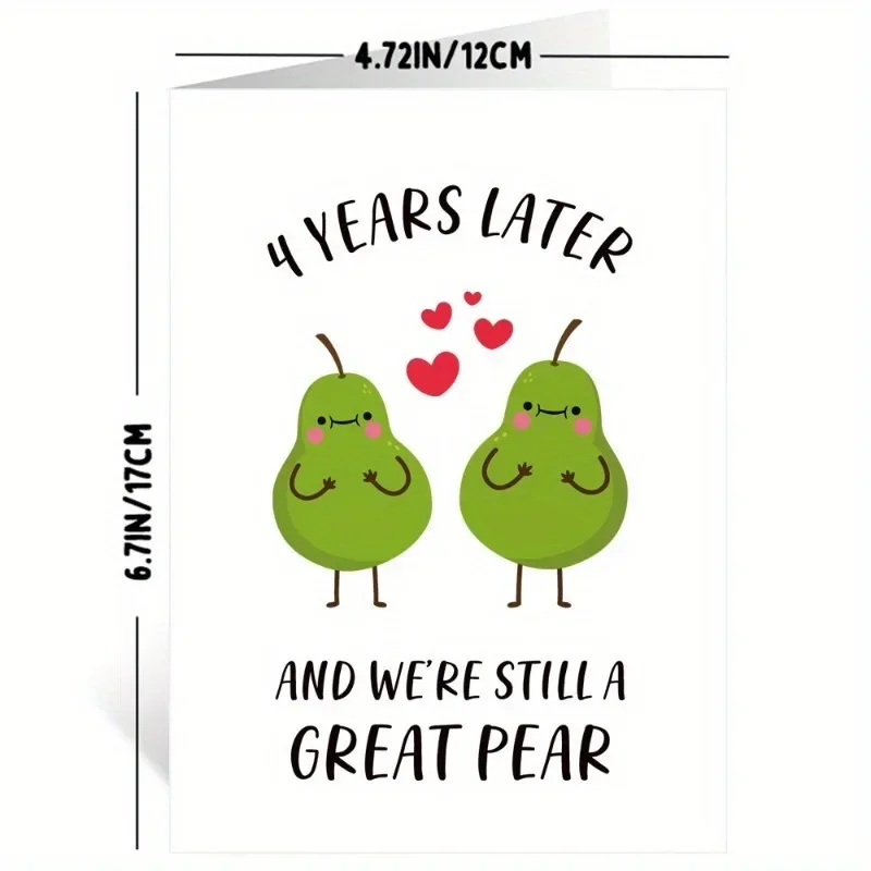 Fourth Anniversary Commemorative Greeting Card Fun Pear Birthday Gift Decoration Love Card Single Sheet Including Envelope