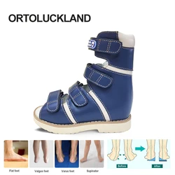 Scarpe ortopediche per bambini alla caviglia alta per bambini Sandali per piedi club per bambini in pelle blu Ortoluckland con soletta di supporto per l'arco plantare