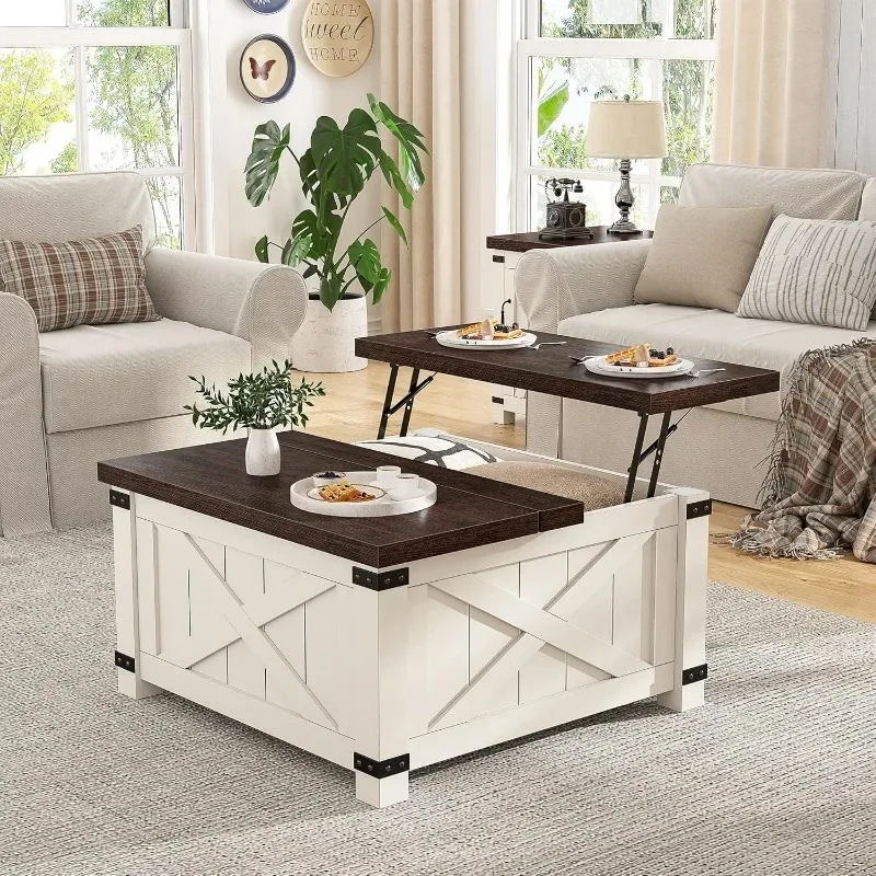 Lift Top Farmhouse  WoodSquare Coffee Table with Large Storage Space  for Living Room，Furniture Center Table for Home and Office