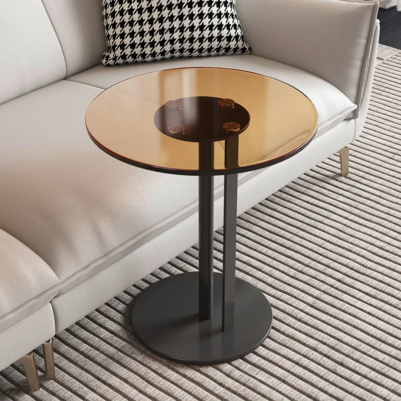 Modern Luxury Coffee Tables Living Room Aesthetic Floor Glass Side Table Round Black Balcony Tavolino Da Salotto Home Furniture