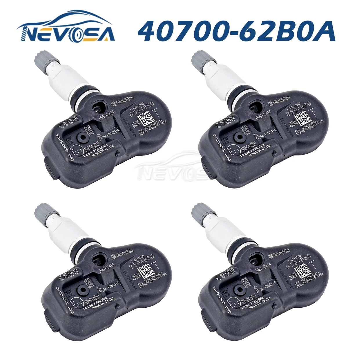 

Nevosa 40700-62B0A 4PCS TPMS Sensor For Infiniti Q60 Q70 QX50 QX70 QX80 Nissan 370Z GT-R R35 Juke Leaf Murano PMV-CA74 PMV-CA14