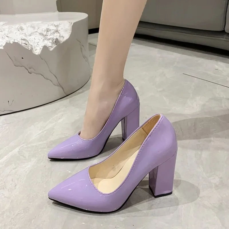 Large Size Women's High Heels 2024 New Pointed Square Heel Office Wedding Party Luxurious Women's Shoes Shallow Mouth Daily Wear