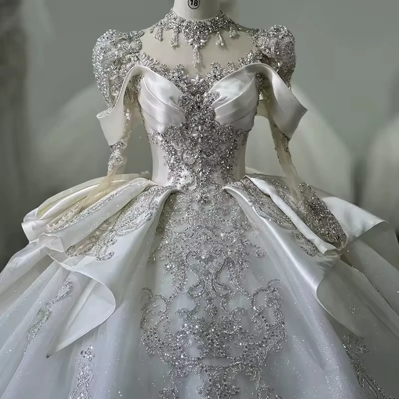 

ウェディングドレス Long Sleeve Sweetheart Lace Up Back Wedding Dress Bow Beading Sequined Star Crystal Ball Gown Bridal Dress