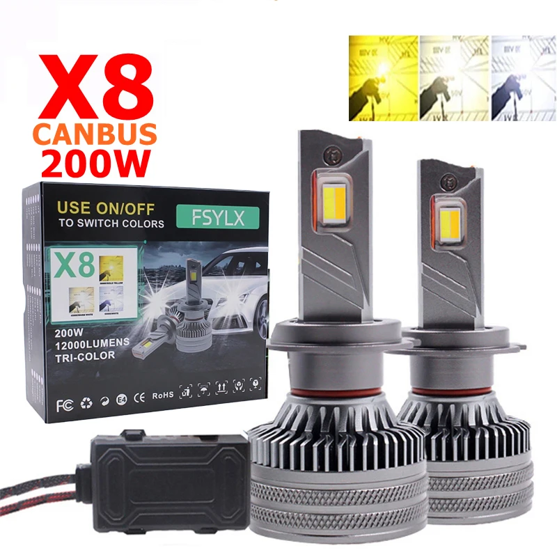 

X8 3color led H7 H1 H11 9005 Car LED Headlights Bulb Fog 9006 hb3 9012 Light Car LED Headlamp