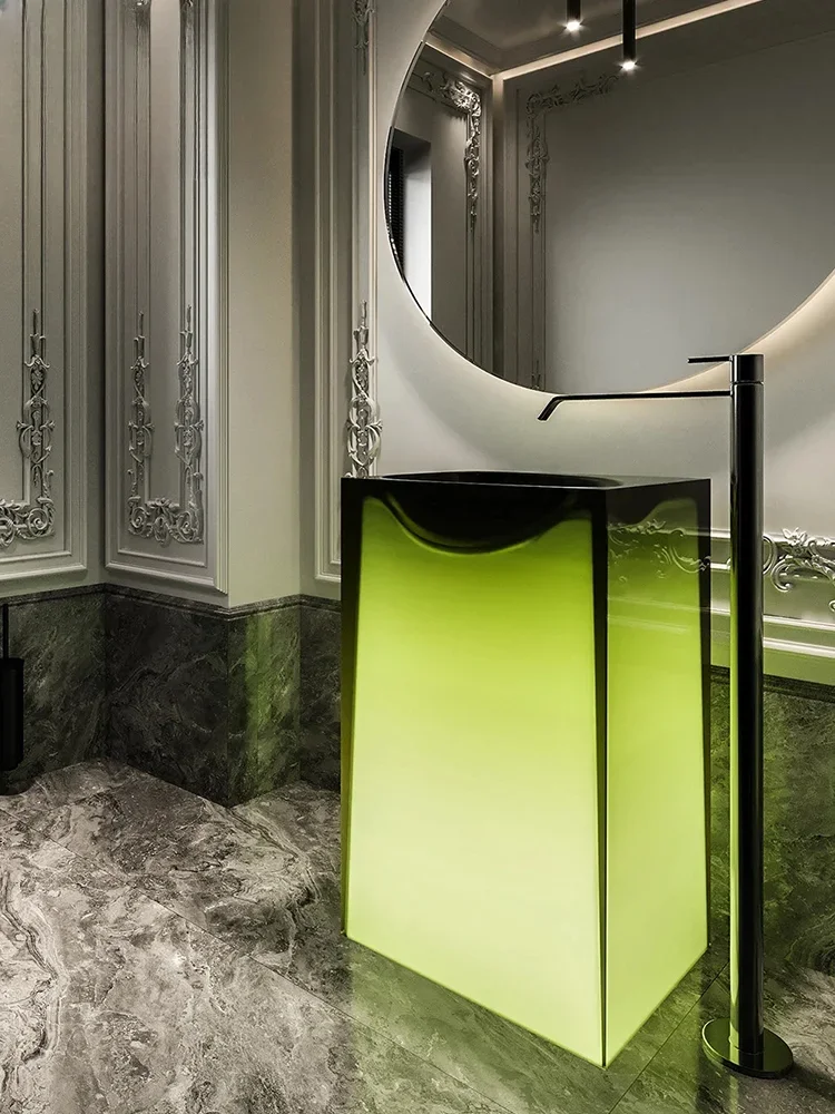 Bright resin luminous green integrated floor-to-ceiling hotel clubhouse villa hand washing face under