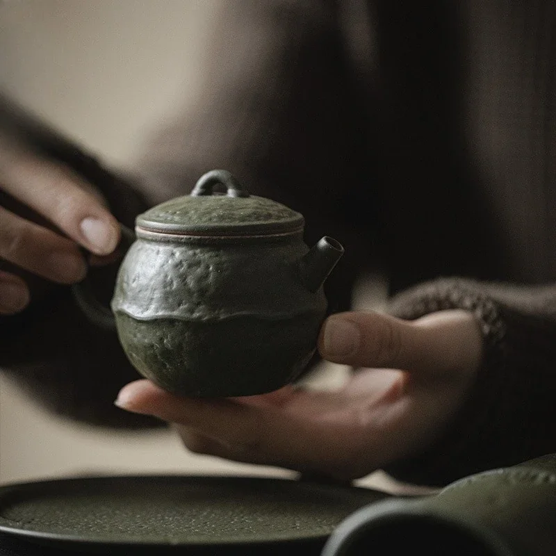 100ML Coarse Pottery Wabi Silent Wind Teapot Kung Fu Tea Set  Ball Hole Filter Brewing Teapot Antique Mud Japanese Hand-held Pot