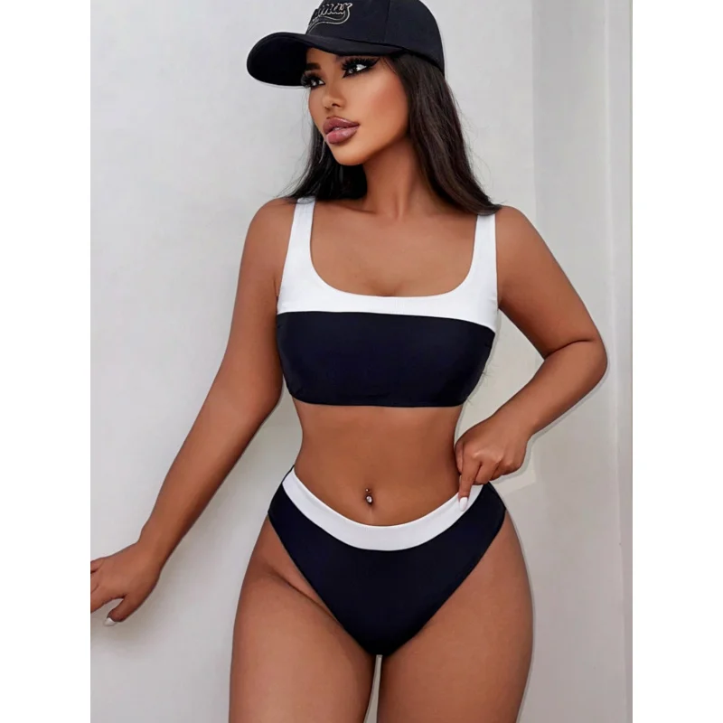 Black and White Two-Tone Sexy Swimsuit New Bikini SwimwearLG394