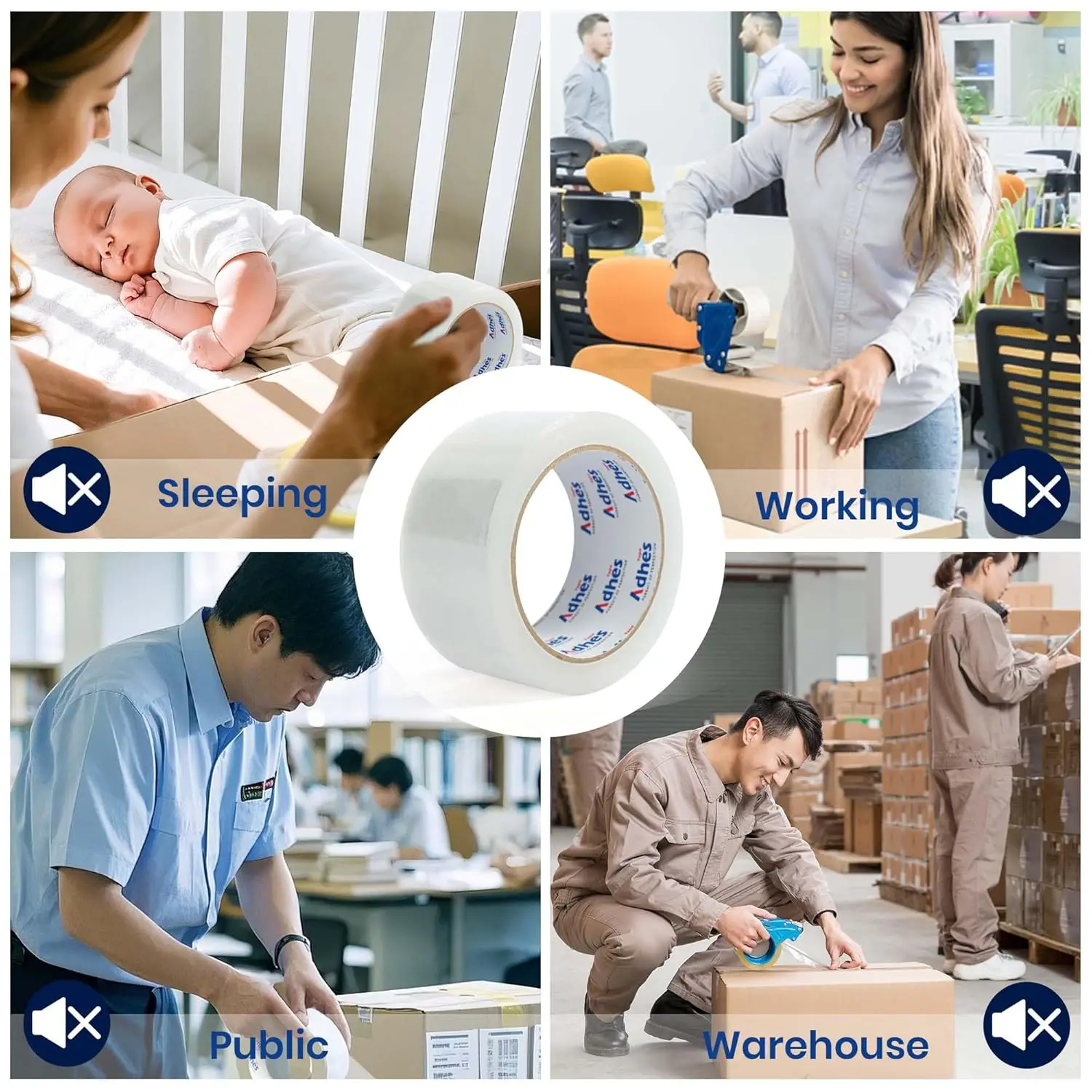 شريط تعبئة بدون ضوضاء 2.6 مل، 48 مم × 100 م، شريط تعبئة صامت عالي التحمل للتحريك والتخزين والتغليف