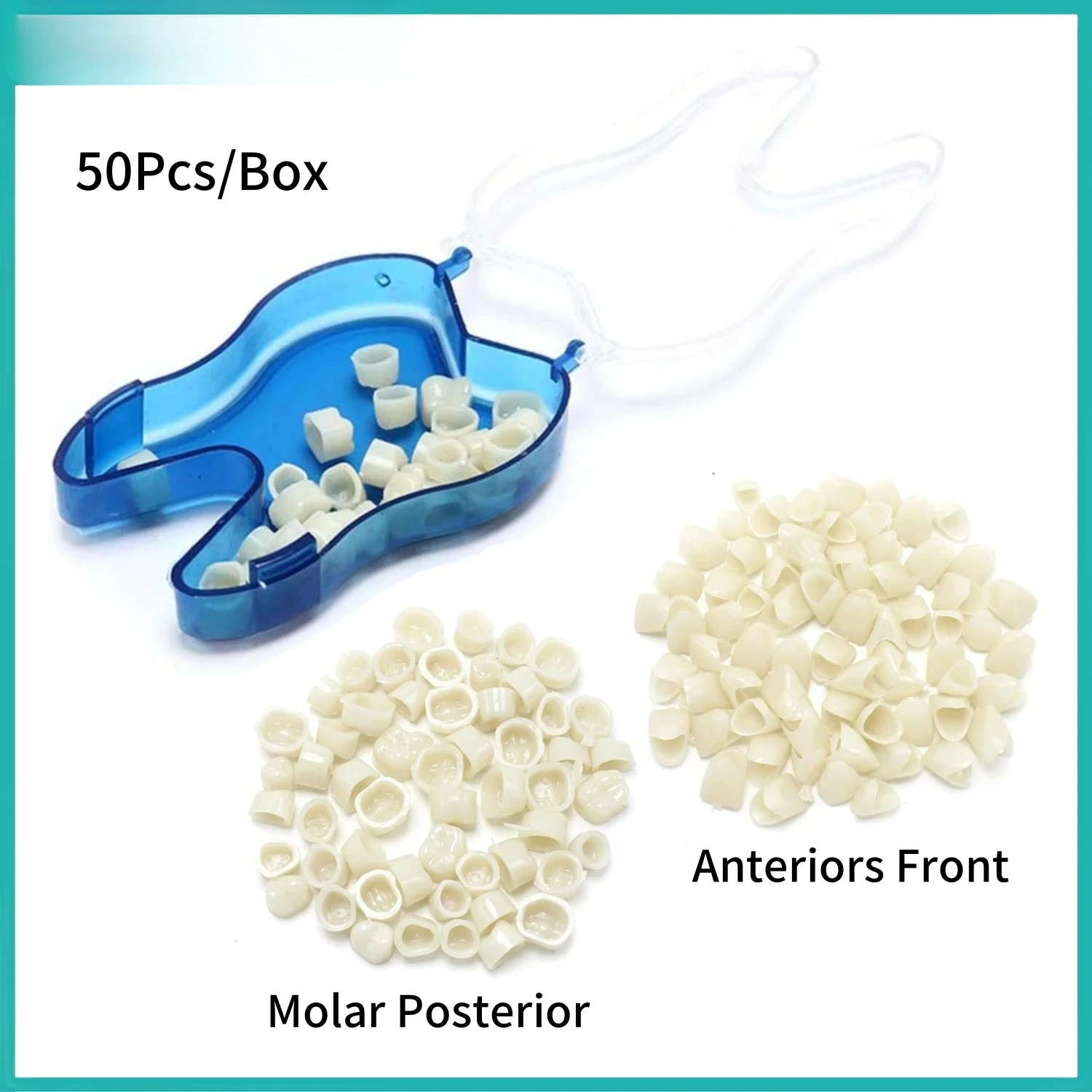 

50Pcs/Box Dental Temporary Crown Kit Anterior Front Molar Posterior Teeth Veneers Oral Care Tooth Whitening Dentist Material