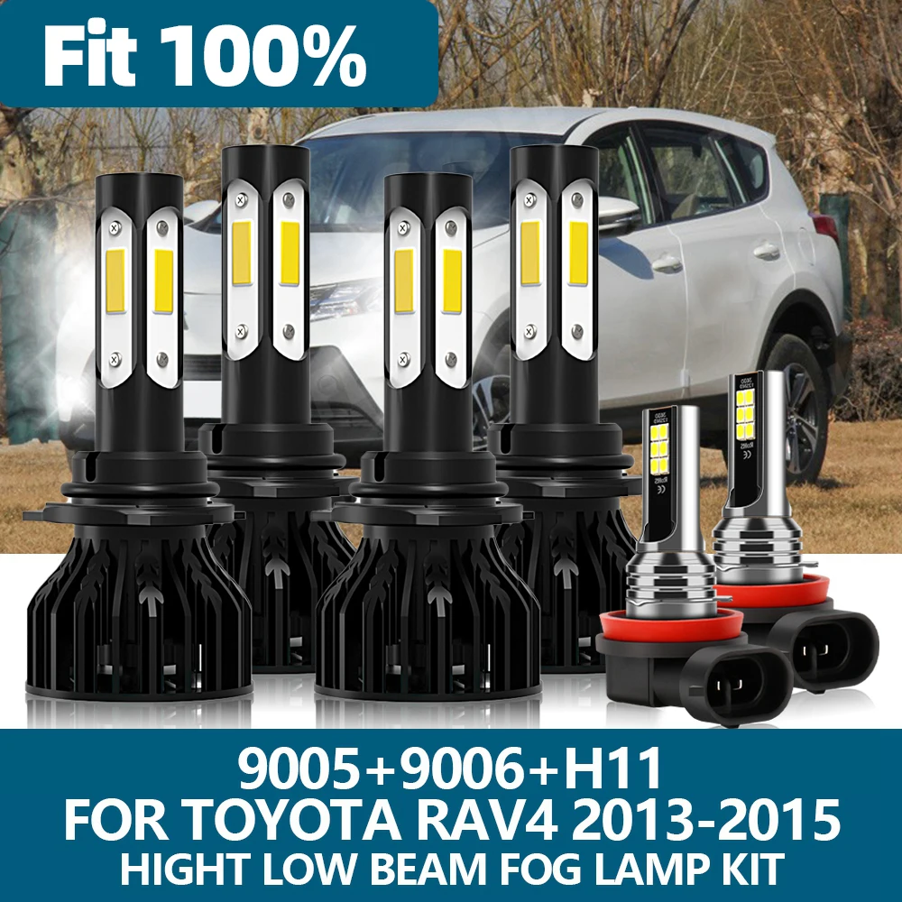 

Roadsun 6Pcs Led HB3 9005 HB4 9006 H11 Car headlight Bulbs Fog Lights Kit 6000K White For Toyota RAV4 2013 2014 2015