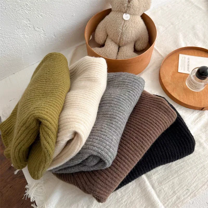 

Children's Sweater Autumn Winter New Style Girls' Solid Color Half Turtleneck Sweater Baby Thickened Knitwear