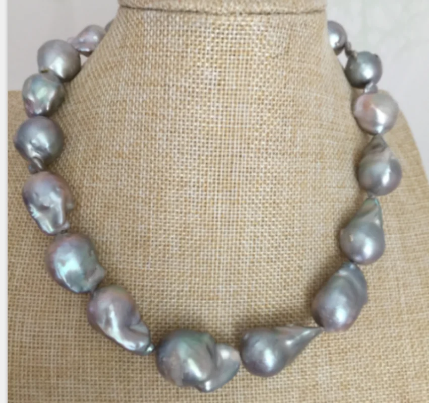 

Stunning 20-25mm South Sea Baroque Silver Grey Pearl Necklace 18inch 925s