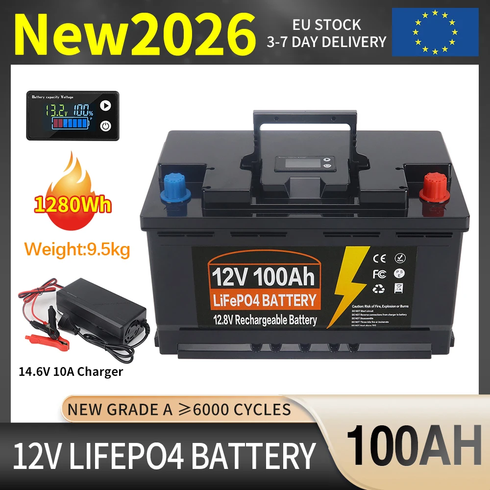 EU-voorraad 12V 24V 350Ah 150Ah 100Ah LiFePo4 Batterij met ingebouwde BMS Lithium-ijzerfosfaatcel 6000 cycli voor campers, golfkarren, zonne-energie, belastingvrij