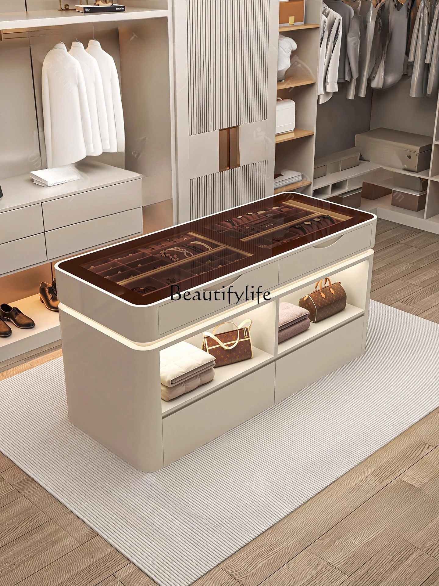 

Italian cloakroom mid-island cabinet household floor jewelry storage modern simple jewelry display cabinet