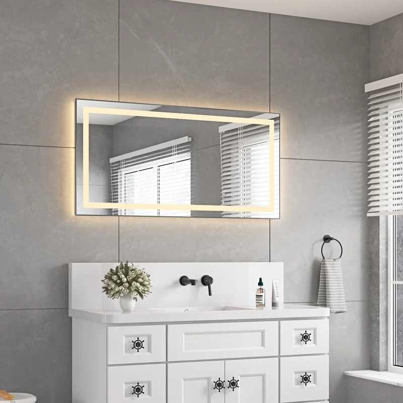 

48" LED Bathroom Mirror with Front/Back Light, Aluminum Frame, Anti-Fog, Memory, 3 Color Temperatures, Stepless Dimmable Wall-Mounted Vanity Mirror
