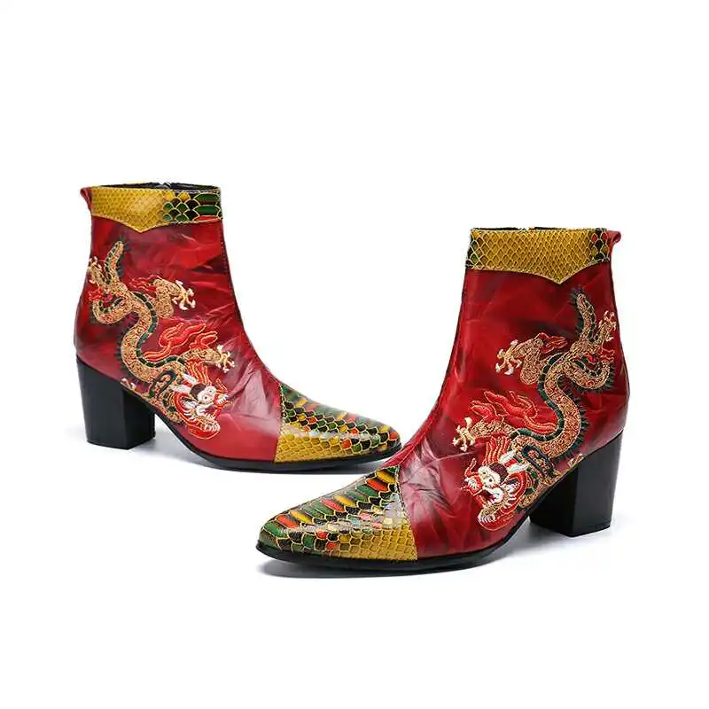 Frühling andAutumn Männer hochhackigen Quadratische kopf Bühne Laufsteg Hochzeit Stiefel top schicht rindsleder Starke Ferse Partei Heighten männer der Stiefel – Detail 15