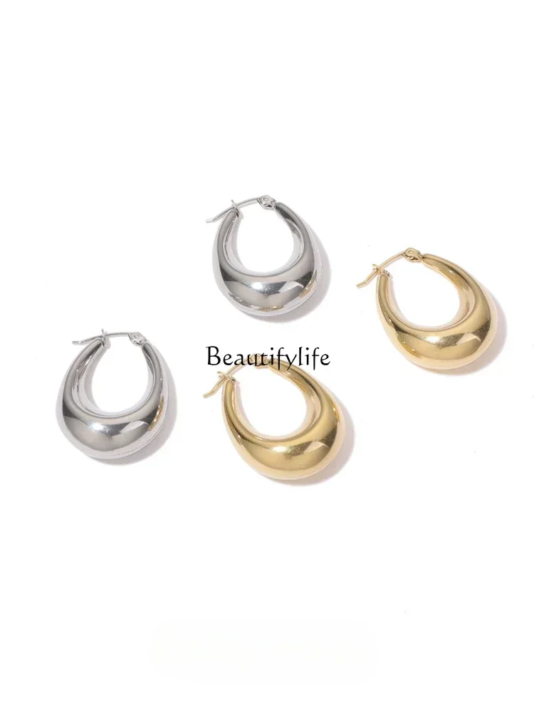 Cold metal earrings niche high-grade cold wind ear buckles women's European and American earrings