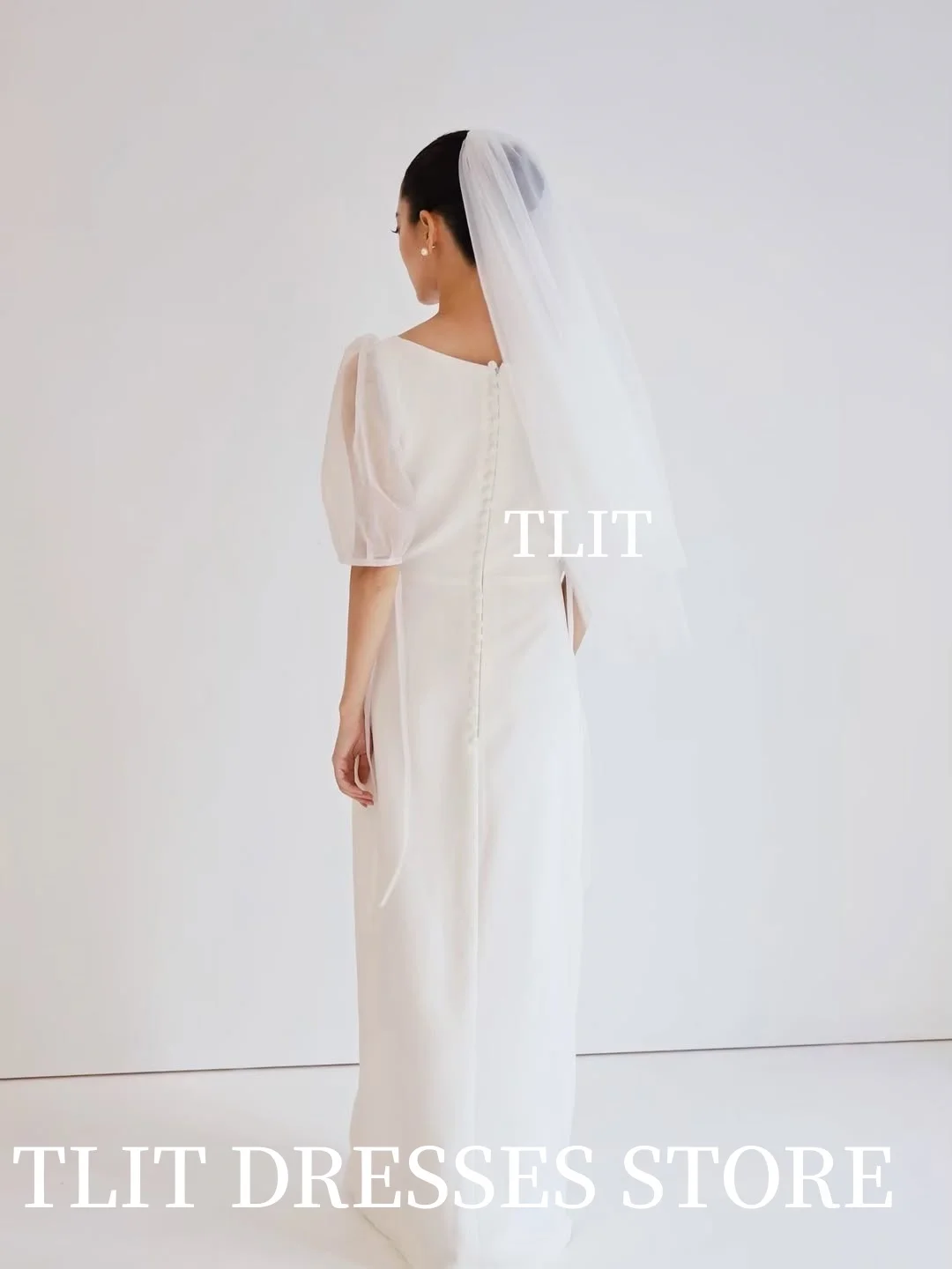 TLIT elegante vestido de novia de satén de seda blanca cuello cuadrado vestido de fiesta de manga Regular vestido de novia coreano fotos sesión personalizada