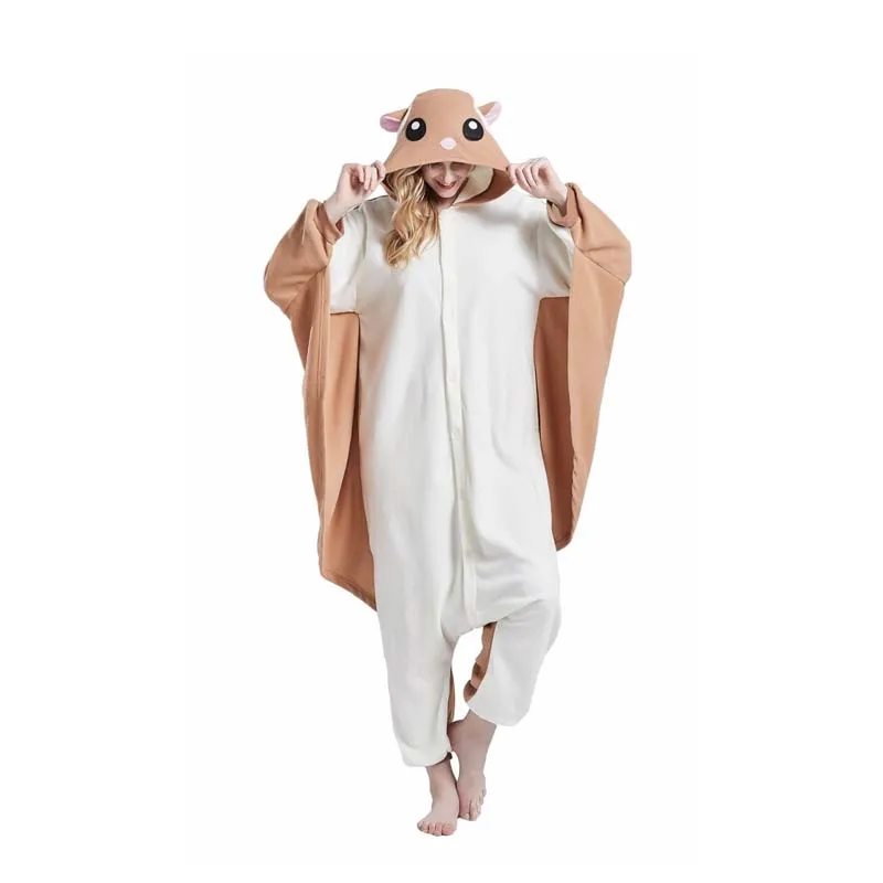 Women Clothing Cartoon Flying Mouse Jumpsuit Animal Pajamas Halloween Cosplay Costume Full Body Fleece Sleepwear Party Outfits