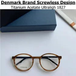 Denmark Brand Retro Round Titanium Acetate Glasses Frame Ultralight Men Women Prescription Eyeglasses Screwless Spectacles 1827