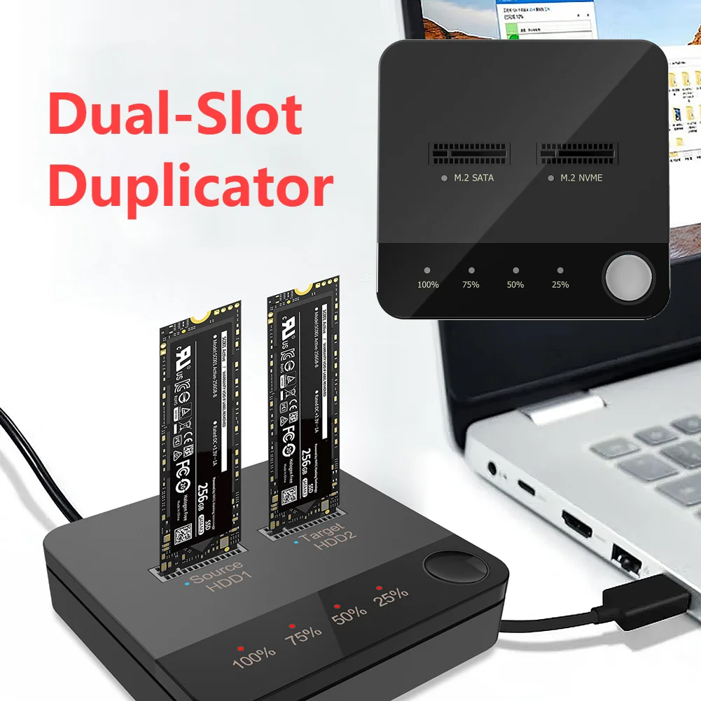 USB 3.1 Typ C auf M.2 SATA Dual Bay SSD-Gehäuse Externe Festplatten-Dockingstation mit Offline-Klon für M2 HDD SSD-Lesegerät