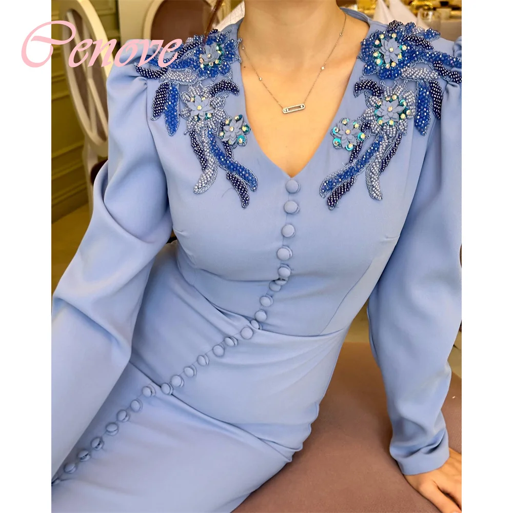 Cenove 2024 Arab Dubai V Neckline Prom Dress Ankle-Length With Long SLeeves Evening Fashion Elegant Party Dress For Women