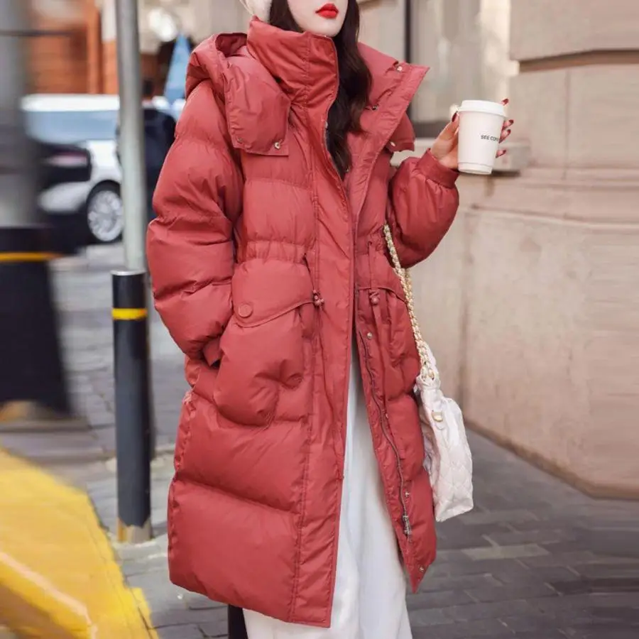 

Warm Du down Puffer Jaet Women's Faionable Hooded Coat Thiened Winter New Sle Slimming Long Middle Length Coat