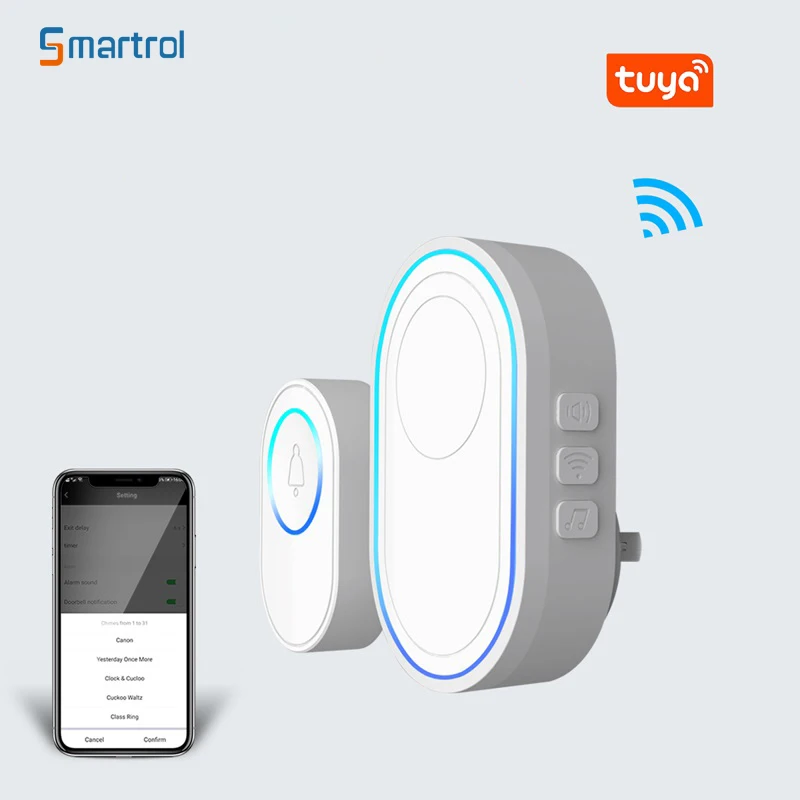 Smartrol Tuya WiFi Smart Doorbell Alarm System 2 in 1 Anti Theft and Fire Prevention for Smart Life Family Safety Protection