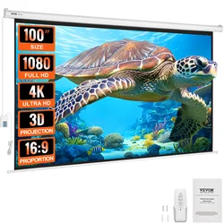 SucceBuy Electric Motorized Projector Screen 100in16:9 4K 1080 HD Wall Mount Movie Screen for Family Home Office Movie Theater