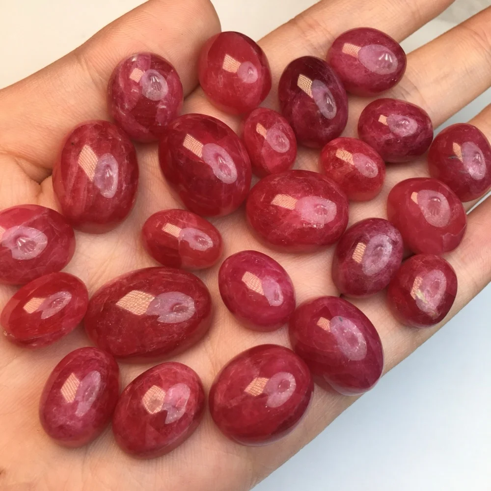 4PC Natural Rhodonite Oval Cabochon Loose Gemstone Polished Flat Back Healing Crystal for Jewelry Making Rings Earrings 13mm