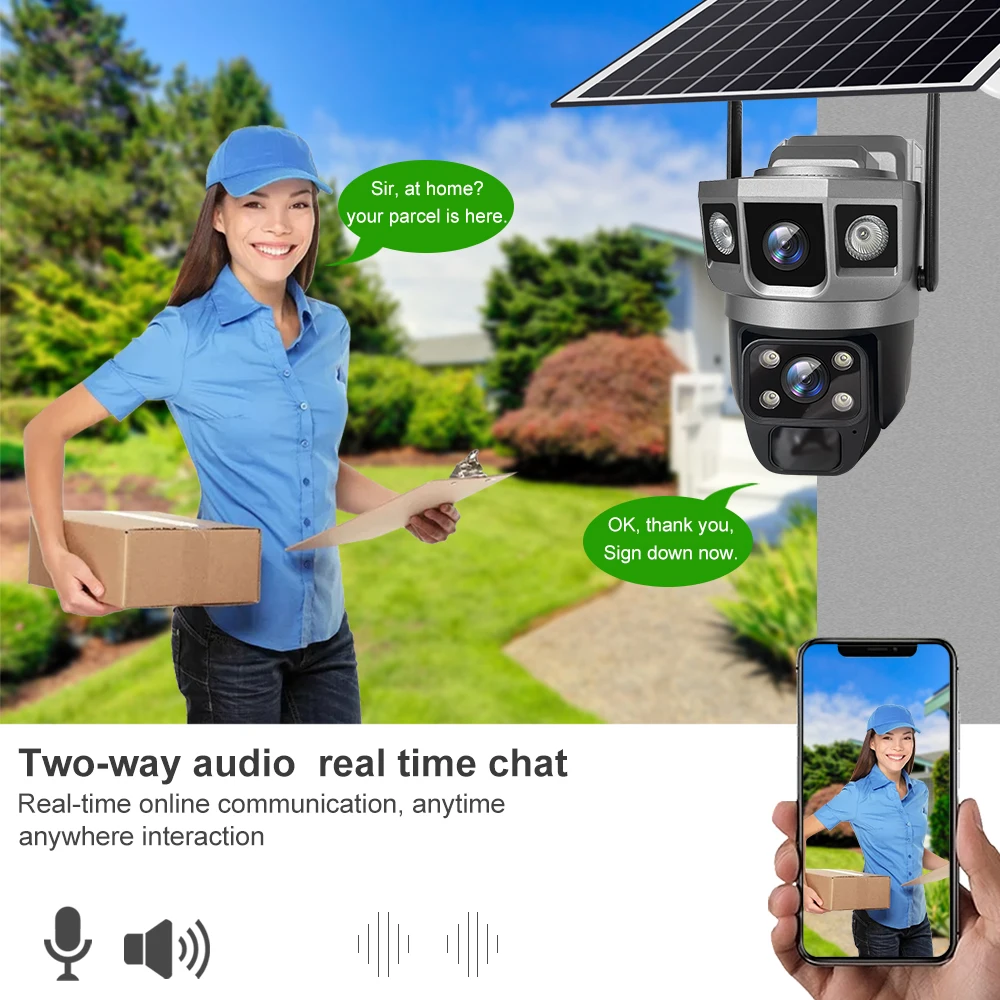 V380 Pro Solar Camera 4G Sim Outdoor Dual Lens tre schermi Webcam PIR Human Detect CCTV Security Video Battery PTZ IP Camara