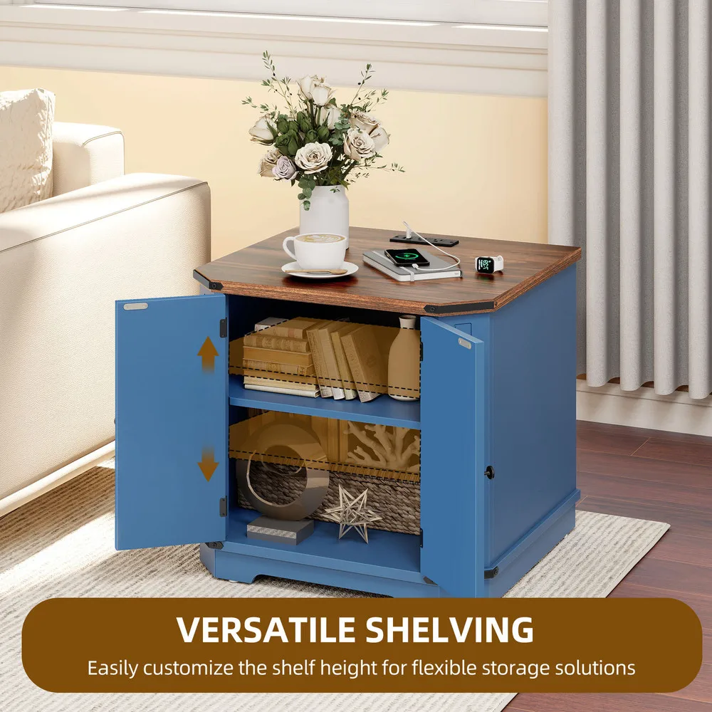 23.6" End Table with Power Outlets & Adjustable Shelf Night Stand Bedside Table