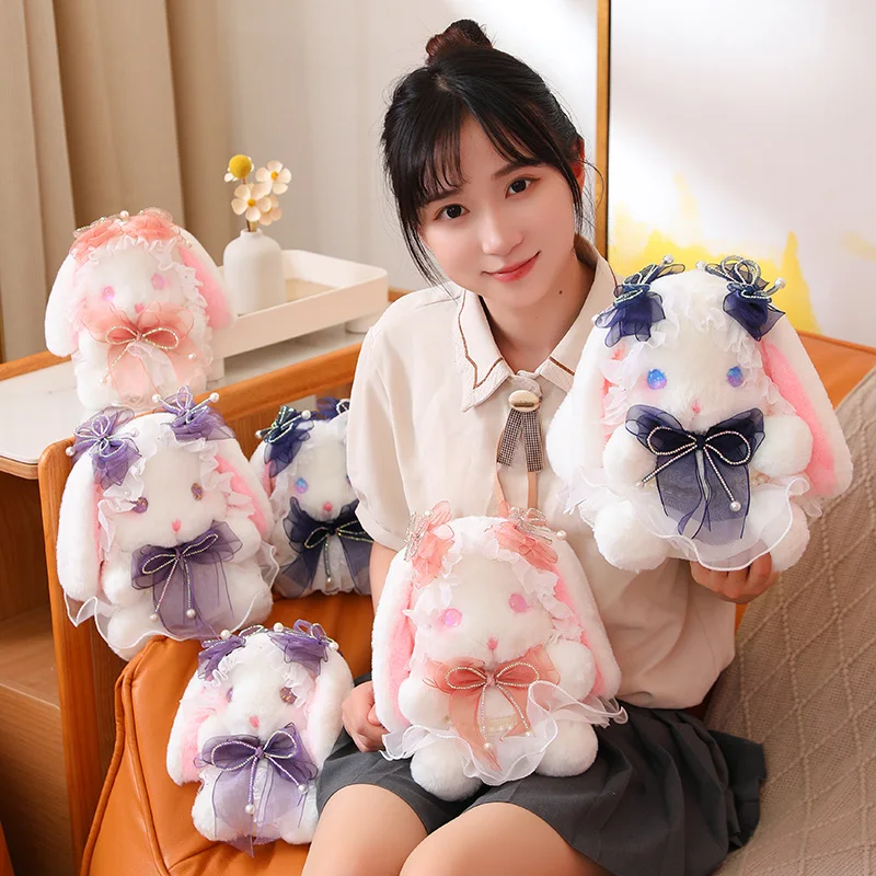 Juguete de peluche de conejo de oreja larga Lolita de dibujos animados para bebé, lindo paño suave, decoración de dormitorio, cómoda almohada amigable con la piel, muñeca, regalo para niña