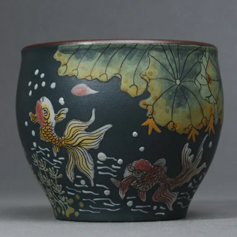 China Yixing Zisha Pottery Purple Clay Lotus Leaf Goldfish Kung Fu Tea Cups Creative
