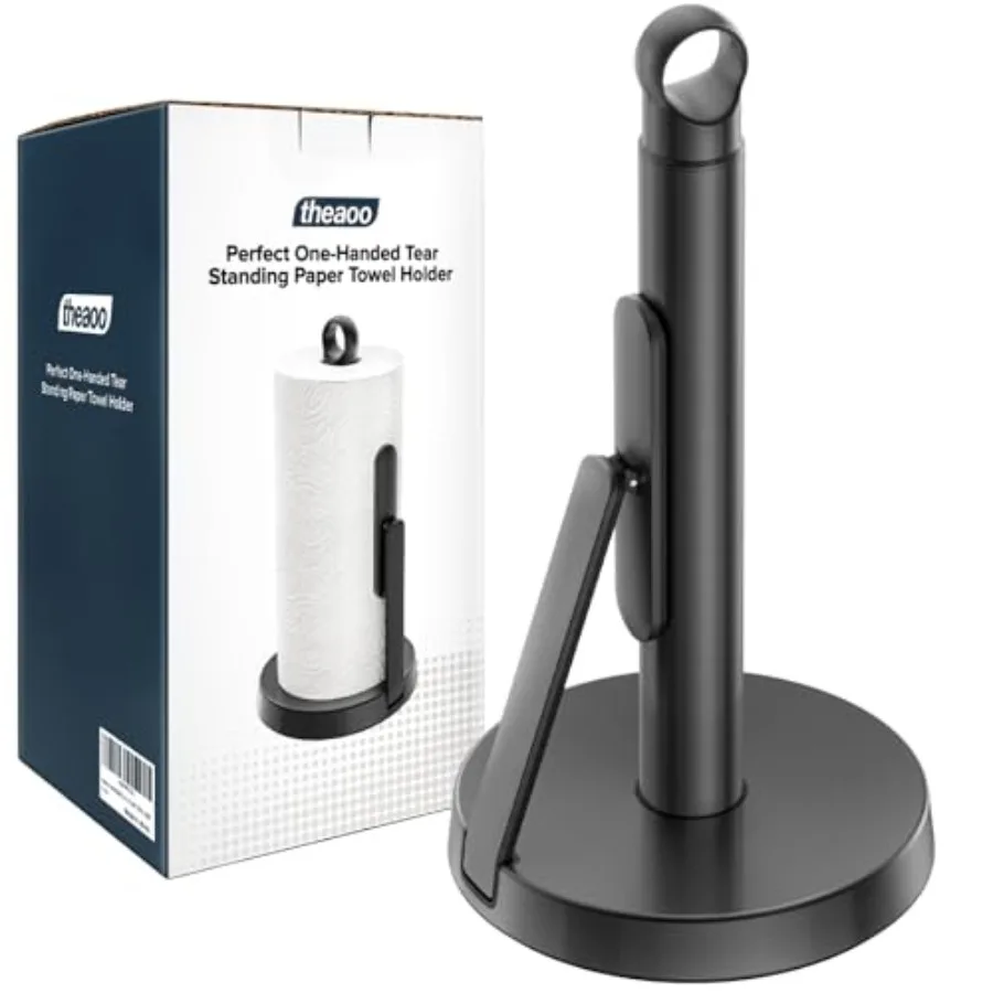 

Heavy-Duty Stainless Steel Paper Towel Holder with Tension Arm Easy One-Handed Tear, Modern Standing Countertop Dispenser for K