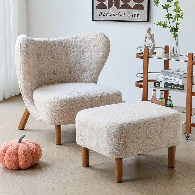 Scandinavian Single Sofa Chair Lamb Wool Plush Living Room Leisure Chair Designer White Simple Light Luxury Bedroom Lazy Chair