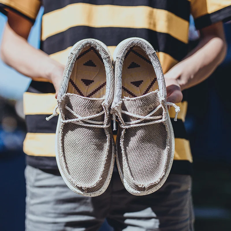 2023 New Summer Men's Canvas Shoes Lightweight Breathable Soft Slip-on Casual Shoes Fashion Beach Vacation Loafers Big Size 48