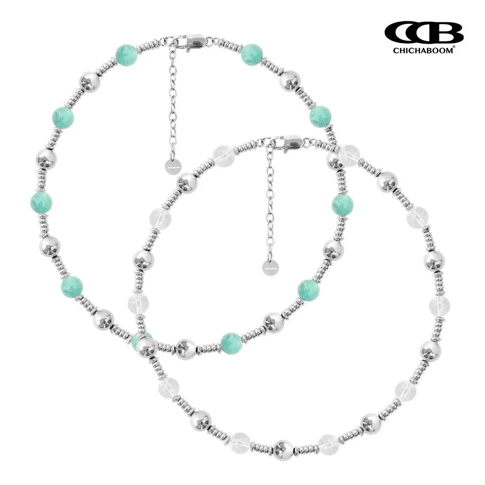 

Fashion Charm Necklace Amazonite Crystal Round Ball Titanium Steel Ball Splicing Necklace for Women Men Girls Party Jewelry