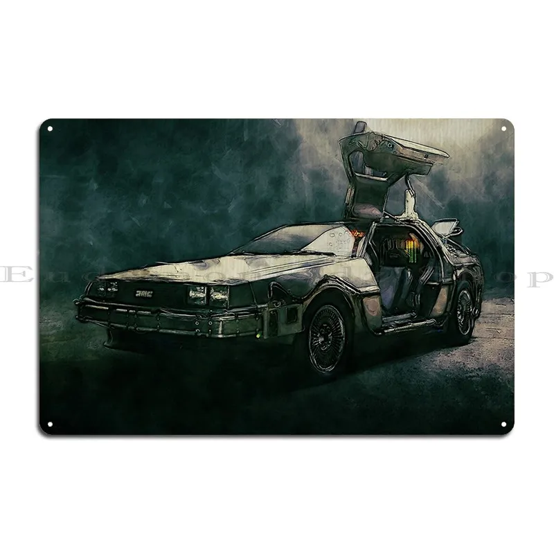 Back To The Future Delorean Watercolour Metal Plaque Create Home Wall Mural Custom Classic Tin Sign Poster