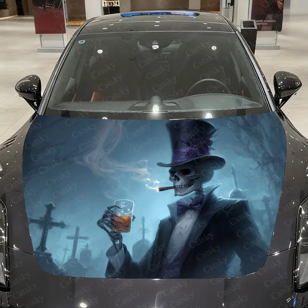 Skeleton Gentleman PVC Sticker For Car Hoods, Long-Lasting Car Accessories For Hood Packaging, Gifts For Father'S Day