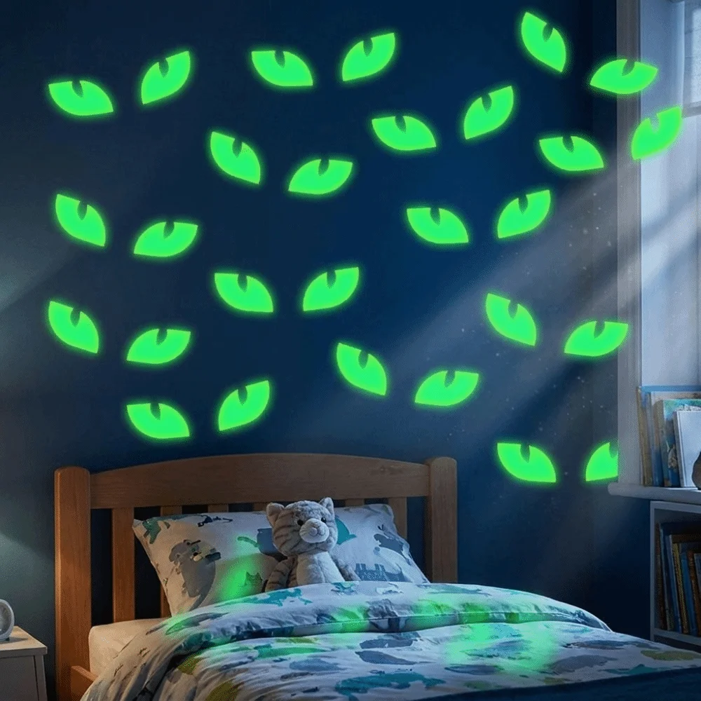 PVC Peeking Eyes Decals Self Adhesive Removable Window Stickers Luminous Realistic Glow In The Dark Stickers Festival