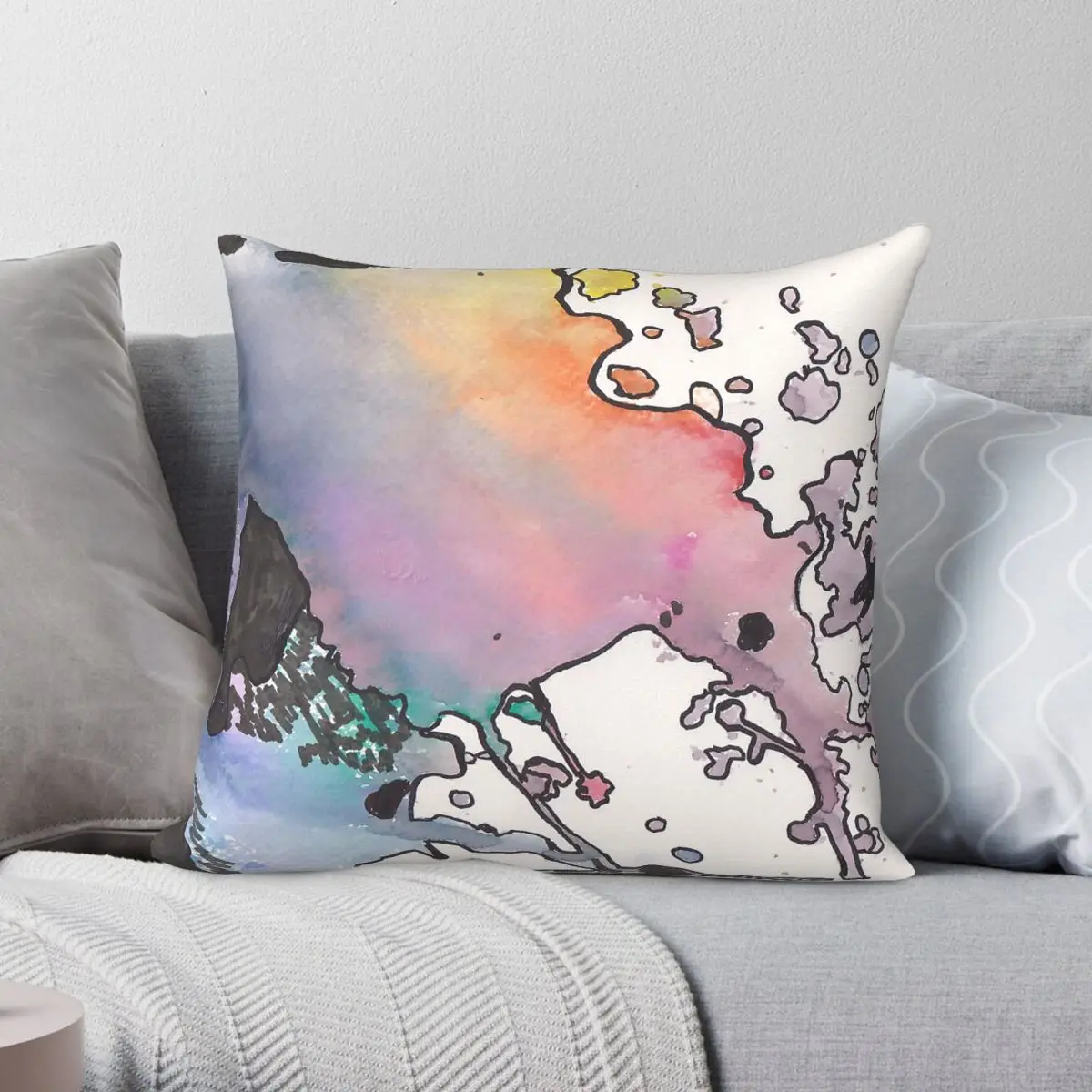 Rainbow Map Square Pillowcase Polyester Linen Velvet Pattern Zip Decor Throw Pillow Case Home Cushion Cover
