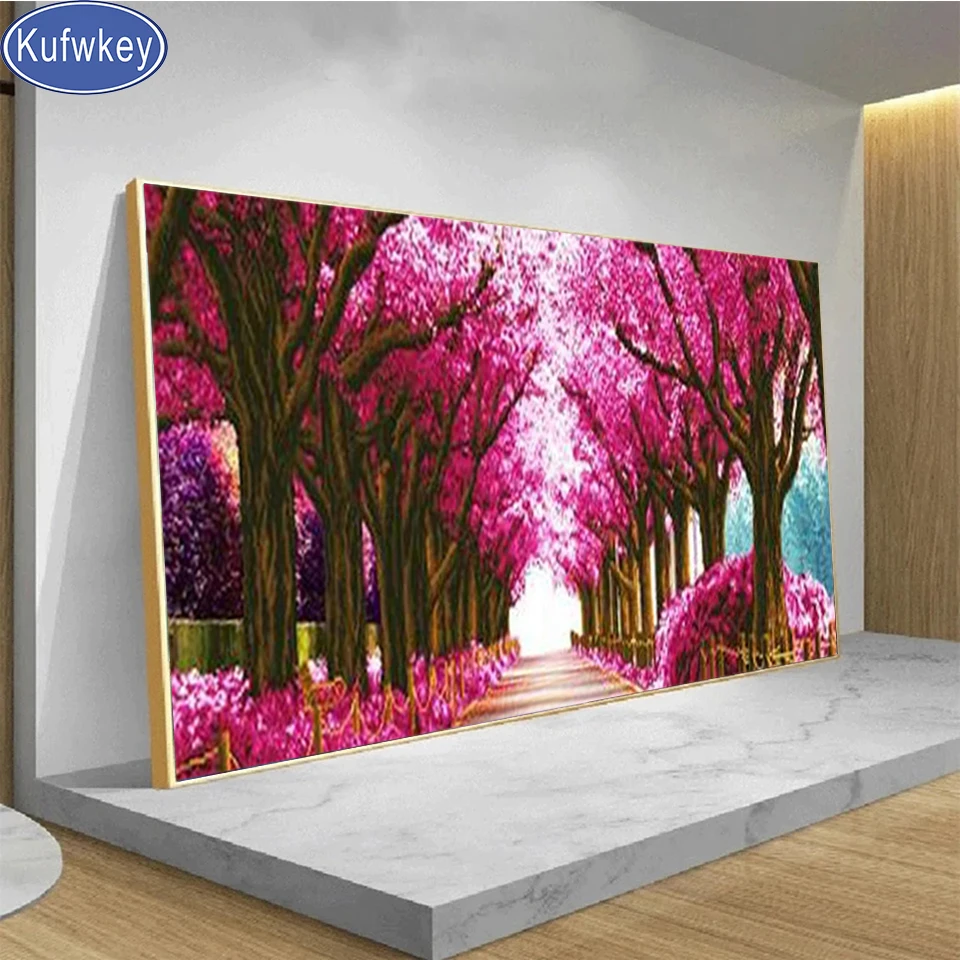 Lunga pittura diamante grande nuova collezione fiori di ciliegio casa Sakura diamante pieno mosaico ricamo paesaggio decorazioni per la casa