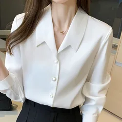 Long Sleeve Blouse Women Blusas Mujer De Moda 2024 Turn Down Collar Office Lady White Chiffon Blouse Shirt Tops Women Blusa E233