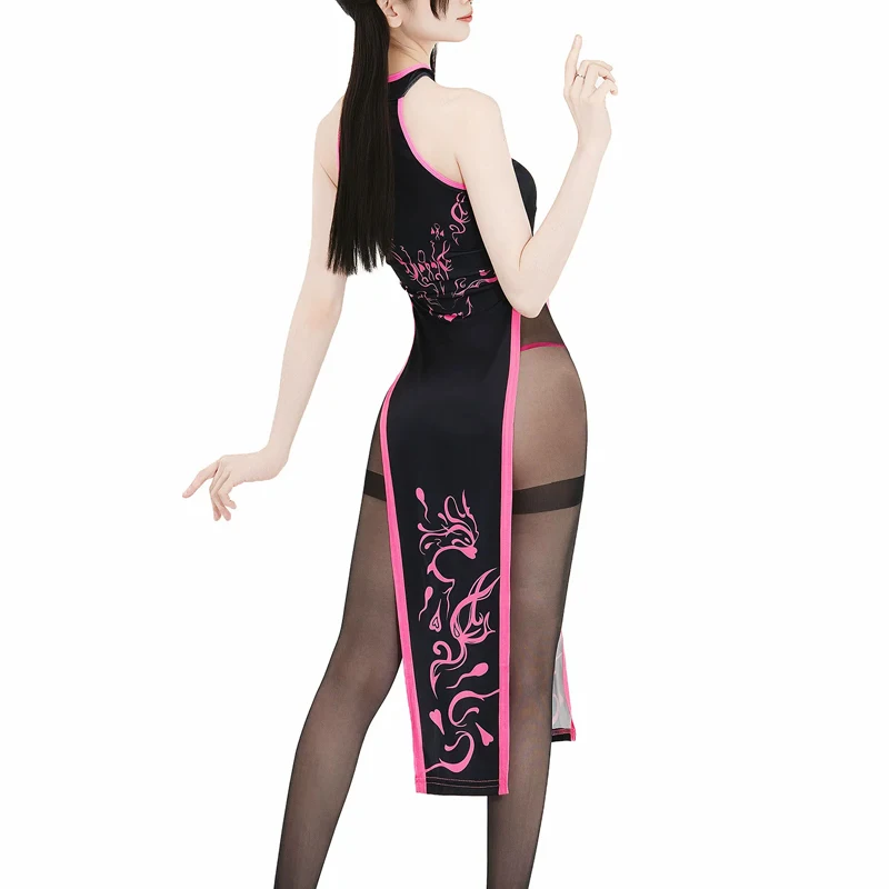 Retro Cheongsam Devil Women High Fork Dress Fairy Totem Uniform Abyssal Charm Demon Halloween Cosplay Costume view 4