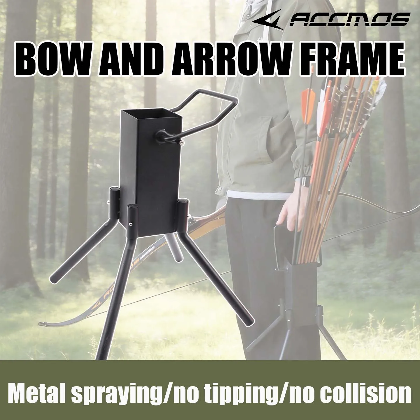 Floor Standing Archery Bow Stand Integrated Arrow Quiver Heavy Duty Carbon Steel for Outdoor Shooting